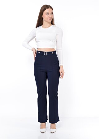 Kadın Likralı Kemer Detaylı Zara Model Pantolon Lacivert