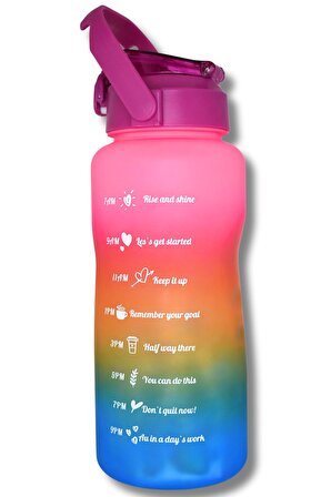 2 Litre Motivasyon Vişne Rengi Su Matarası Pipetli Motive Edici Suluk-Sticker, 3d Sticker Hediyeli