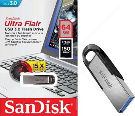 SANDISK 64GB USB ULTRA FLAIR SDCZ73-064-G46 METAL KASA USB 3.0 10'LU AVANTAJ PAKET