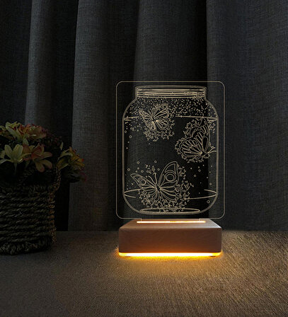3D Led Gece Lambası Kelebekli Tasarımlı Lamba Doğum Günü Hediyesi
