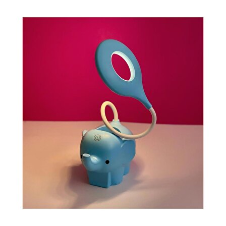 Fil Tasarımlı Dokunmatik Şarjlı Masa Lambası Mavi
