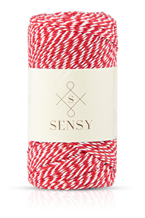 Sensy Premium 200 Metre 200 G Kırmızı Beyaz Paket İp Hediye Paketleme İpi Marteniçka İpi Twine Baker