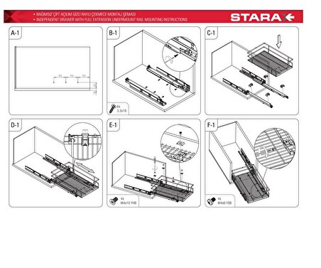 STARAX 2334 Bağımsız Çift Açılım Gizli Raylı Çekmece SEPETİ 50LİK Frenli Krom S-2334-C