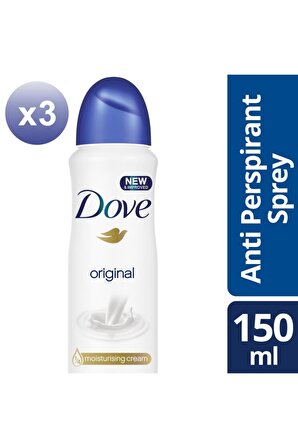 Dove Original Antiperspirant Leke Yapmayan Kadın Sprey Deodorant 150 ml x 3