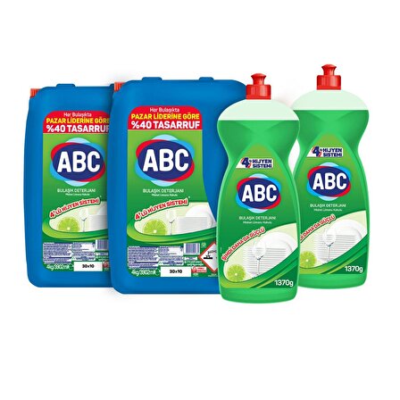 Abc Misket Limonlu Sıvı Elde Yıkama Deterjanı 2 x 4 kg + 2 x 1370 gr 