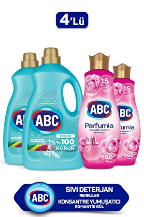 ABC Sıvı Çamaşır Deterjanı Renkliler 2'li ve Konstanre Yumuşatıcı Gül Tutkusu 2'li