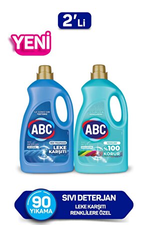 ABC Leke Karşıtı & %100 Korur Renkliler için Sıvı Deterjan 90 Yıkama 2x2.75 lt