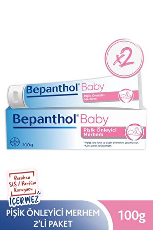Bepanthol Baby Pişik Önleyici Merhem 100 gr 2li Paket l Parapen, SLS, Parfüm, Koruyucu İçermez
