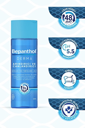 Bepanthol Derma Yüz Temizleme Jeli 200ml + Nemlendirici Yüz Bakım Kremi 50ml + Kadife Çanta Hediye