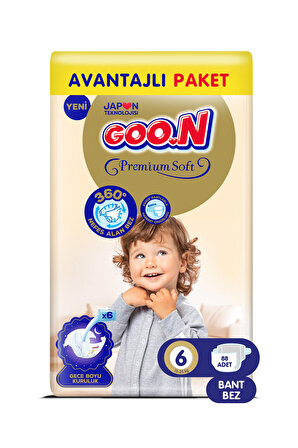 Goo.n Premium Soft 6 Numara Süper Yumuşak Bant Bebek Bezi Avantajlı Paket - 88 Adet