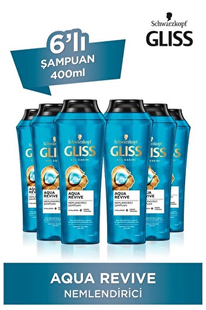 Gliss Aqua Revive Hyaluron ve Deniz Yosunu içeren Nemlendirici Şampuan 400 ml x 6 Adet