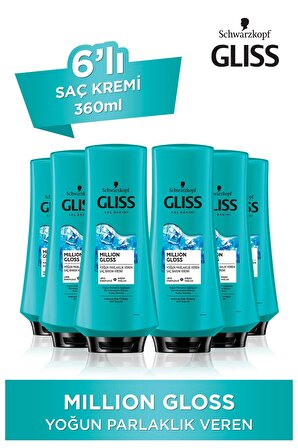 Gliss Million Gloss Yoğun Parlaklık Veren Saç Kremi 360 ML 6'lı