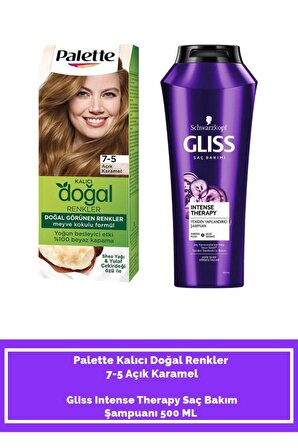 Kalıcı Doğal Renkler 7-5 Açık Karamel+ Gliss Intense Therapy Saç Bakım Şampuanı 500 ML