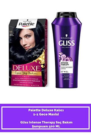 Deluxe 1-1 Gece Mavisi+ Gliss Intense Therapy Saç Bakım Şampuanı 500 ML