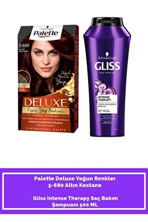 Palette Deluxe 5-680 Altın Kestane+ Gliss Intense Therapy Saç Bakım Şampuanı 500 ML