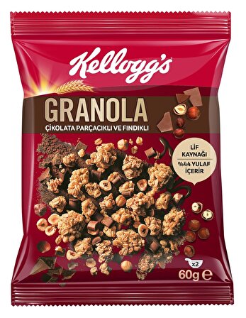 Kellogg's Granola 60 Gr x15 Adet,Çikolata Parçacıklı&Fındık,Meyveli,Antep Fıstıklı&Beyaz Çikolata