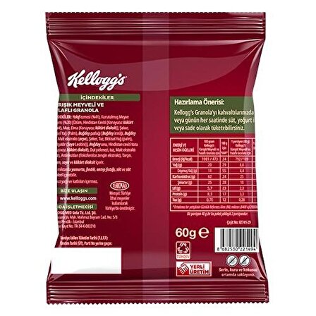 Kellogg's Karışık Meyveli Granola 60 Gr x10 Adet,%45 Yulaf içerir,Lif Kaynağı,%20 Kurutulmuş Meyve