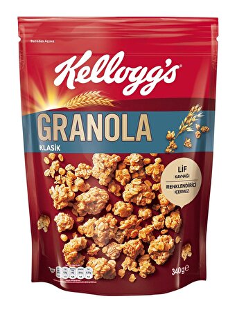Kellogg's Granola Klasik 340 Gr x 5 Adet, %56 Yulaf içerir, Lif Kaynağı, Kahvaltılık Gevrek
