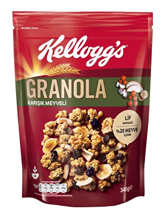 Kellogg's Granola Karışık Meyveli 340 Gr x 5 Adet, %45 Yulaf içerir, Lif Kaynağı, %20 Kurutulmuş Meyve