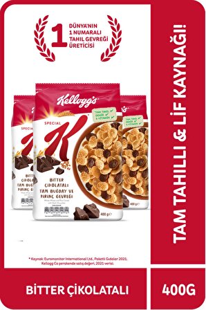 Kellogg's Special K Bitter Çikolatalı Kahvaltılık Tam Buğday ve Pirinç Gevreği 400 Gr x 3 Adet, Tam Tahıllı