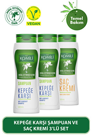 Kepekli Saçlar İçin Kepek Karşıtı Vegan Şampuan & Saç Kremi 3'lü Set - 3 X 500 ML