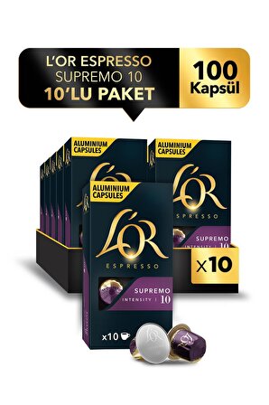 L'OR - Supremo - Intensity 10 - Nespresso Uyumlu Kapsül Kahve Fırsat Paketi 10 x 10 Paket (100 Adet)