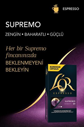 L'OR - Supremo - Intensity 10 - Nespresso Uyumlu Kapsül Kahve Fırsat Paketi 10 x 10 Paket (100 Adet)