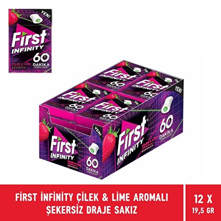 First Infinity 60 Dakika Çilek & Lime Aromalı Şekersiz Draje Sakız - 12 Adet