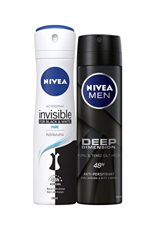 Nivea Black & White Antiperspirant Ter Önleyici Leke Yapmayan Erkek Deodorant Seti 150 ml x 2