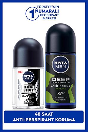 MEN Erkek Roll-on Deodorant Deep Amazonia 50ml ve Mini Roll-on Deodorant Black&White Original 25ml