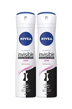 Nivea Black & White Invisible Clear Antiperspirant Leke Yapmayan Kadın Sprey Deodorant 150 ml x 2