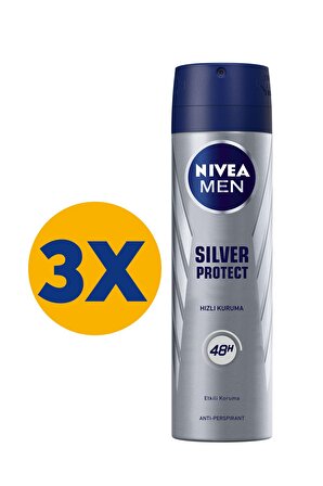 Nivea Silver Protect Antiperspirant Leke Yapmayan Erkek Sprey Deodorant 150 ml x 3