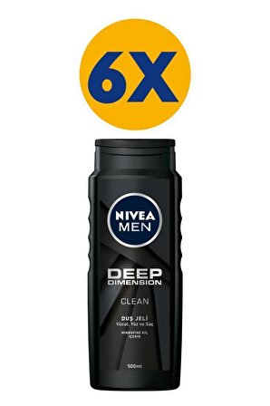 Nivea Men Deep Dimension Odunsu Aromalı Arındırıcı Tüm Ciltler İçin Duş Jeli 6 x 500 ml