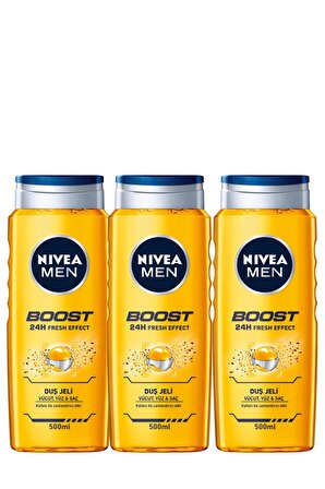 Nivea Men Boost Ferahlatıcı Canlandırıcı Anti Alerjik Tüm Ciltler İçin Duş Jeli 3 x 500 ml