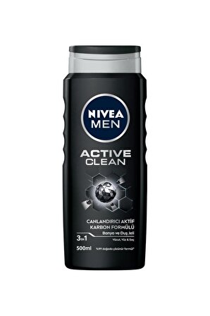 Nivea Active Clean Ferahlatıcı Tüm Ciltler İçin Kalıcı Kokulu Duş Jeli 500 ml + Banyo Lifi
