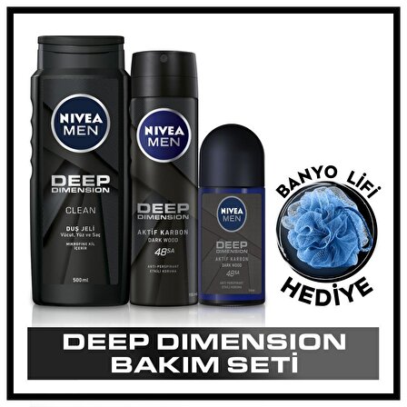Nivea Deep Dimension Ferahlatıcı Tüm Ciltler İçin Kalıcı Kokulu Duş Jeli 50 ml + Banyo Lifi