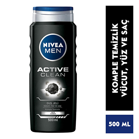 Nivea Active Clean Ferahlatıcı Tüm Ciltler İçin Kalıcı Kokulu Duş Jeli 3 x 500 ml + Banyo Lifi