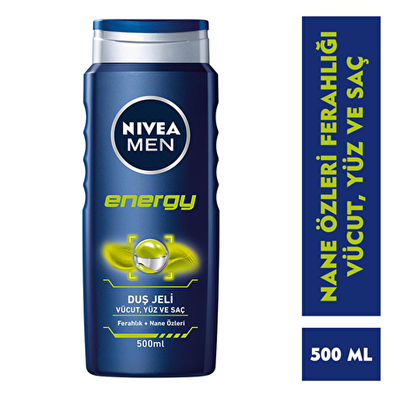 Nivea Energy Nane Aromalı Ferahlatıcı Tüm Ciltler İçin Kalıcı Kokulu Duş Jeli 3 x 500 ml + Banyo Lifi