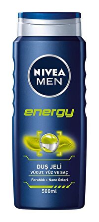 Nivea Energy Nane Aromalı Ferahlatıcı Tüm Ciltler İçin Kalıcı Kokulu Duş Jeli 3 x 500 ml + Banyo Lifi
