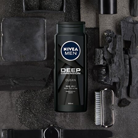 Nivea Men Deep Dimension Odunsu Aromalı Arındırıcı Tüm Ciltler İçin Duş Jeli 2 x 500 ml + Banyo Lifi