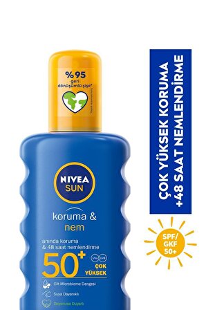 Nivea Sun Koruma & Nem 50+ Faktör Nemlendirici Tüm Cilt Tipleri İçin Renksiz Güneş Koruyucu Sprey 200 ml