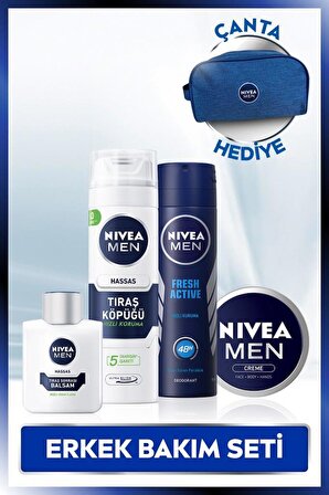 NIVEA Men Deodorant,Nemlendirici Krem,Tıraş Köpüğü,Tıraş Sonrası Balsam,Kişisel Bakım Çantası Hediye
