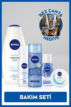NIVEA Deodorant 75ml,Yüz Temizleyici,Göz Makyaj Temizleyici,Soft Krem,Duş Jeli,Bez Çanta Hediye