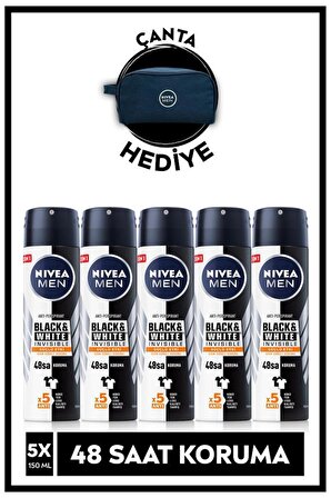 Men Black & White Invisible Güçlü Etki Erkek Sprey Deodorant 150 Ml x3 Adet,Anti-perspirant,48 Saat Koruma,Çanta Hediye!