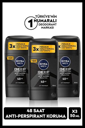 MEN Erkek Stick Deodorant Deep Dark Wood 50ml, 48 Saat Koruma, X3 Adet