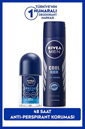 NIVEA MEN Erkek Sprey Deodorant Cool Kick Fresh 150ml ve Mini Roll-on Fresh Active 25ml