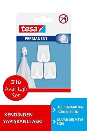 PERMANENT Askı Plastik Küçük Dikd. Beyaz 3 adet X 3 Paket (Toplam 6 askı)