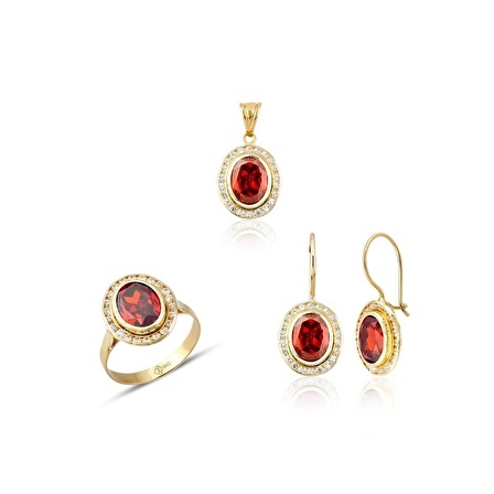 Altın Kanallı Garnet Üçlü Set