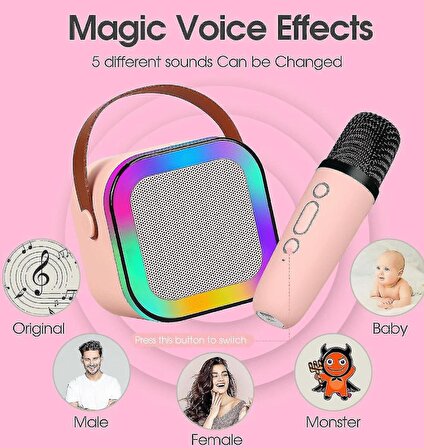 Mikrofon Karaoke Makinesi, Bluetooth Karaoke Makinesi, Çocuklar ve Yetişkinler için Taşınabilir Karaoke Oynatıcı Mikrofon, Şarj Edilebilir Çocuk Elektronik Oyuncak (Pembe)