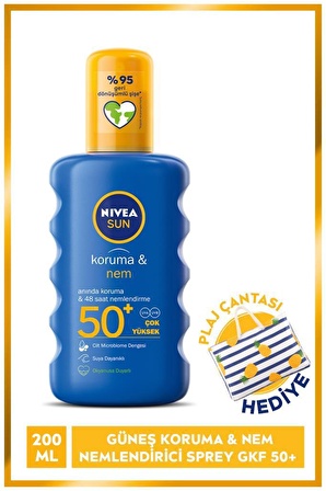 NIVEA Sun SPF 50+ Koruma & Nem Nemlendirici Güneş Kremi Sprey 200 ml + Plaj Çantası